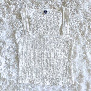 ✨SUMMER SALE✨ Textured White Square-Neck Tank - Medium